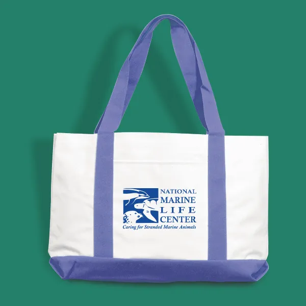 White Canvas Bag with Blue Straps and NMLC logo for sale